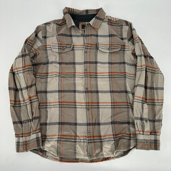 Y2K Prana OUTDOOR flannel button down long sleeve men’s size L brown - Picture 2 of 4